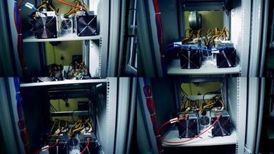 An array of modern mining rigs hosted in a sustainable facility, highlighting efficient cryptocurrency extraction